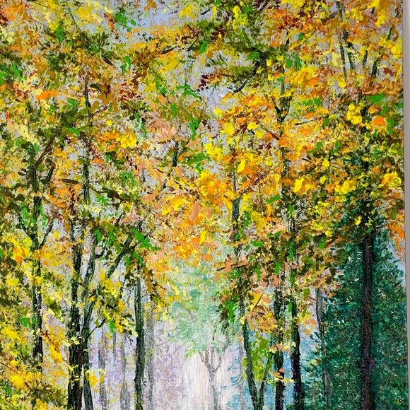 Falling into Autumn, 9 x 12 Acrylic Painting, Fall Theme Landscape Artwork - Picture 3 of 5